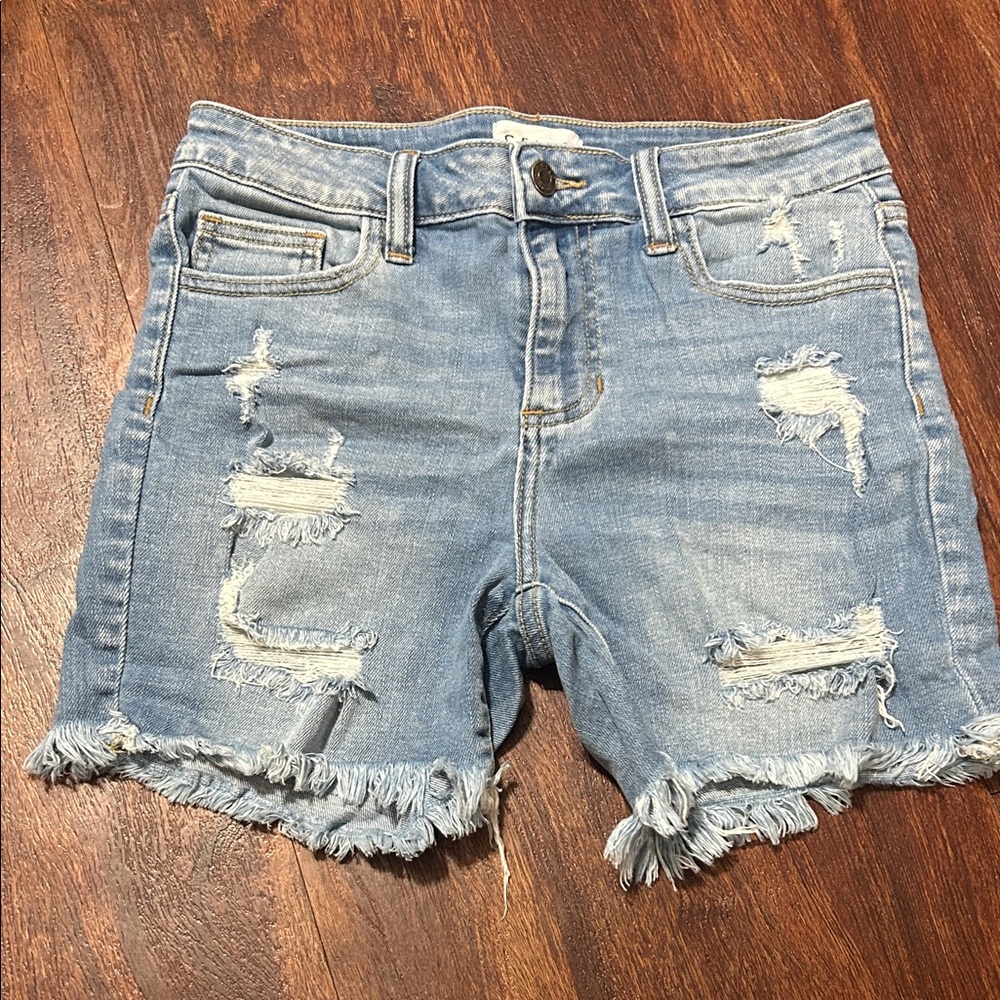 Cello Light Blue Distressed Jean Shorts